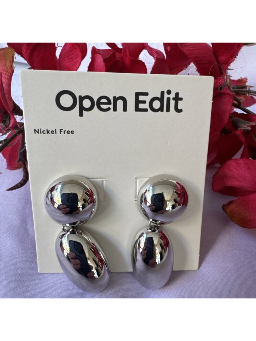 Open Edit Puffy Orb Drop Earrings Shiny Silver-tone Nickel Free Nordstrom NWT